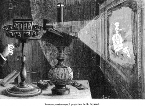 Louis Poyet, Émile Reynauds projection praxinoscope for Nature, a science journal, 1882
