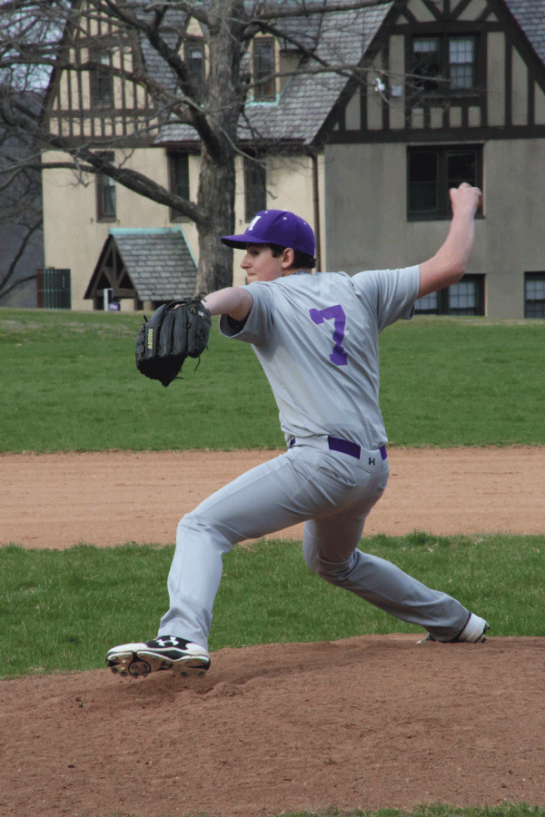 Junior pitcher Michael Margolis throws the ball to the plate in a game at Clarke Field.