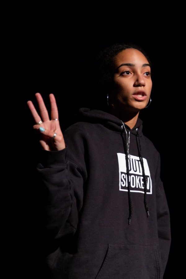 OUTSPOKEN'S ANNUAL WINTER SHOWCASE took place in the Experimental Theater on Jan. 10 and featured the spoken word poetry of 12 upper school students, including  Zia Foxhall '20. In addition to their showcase, the group hosts several 