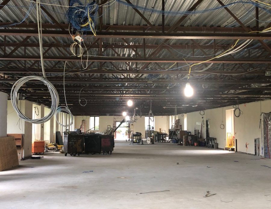 An image of a gutted Pittsburgh Library and library conference room. These spaces, as well as parts of the garden level of Masters Hall, are undergoing a significant remodeling this summer. The project is set to be complete by the start of the 2020-2021 school year. 