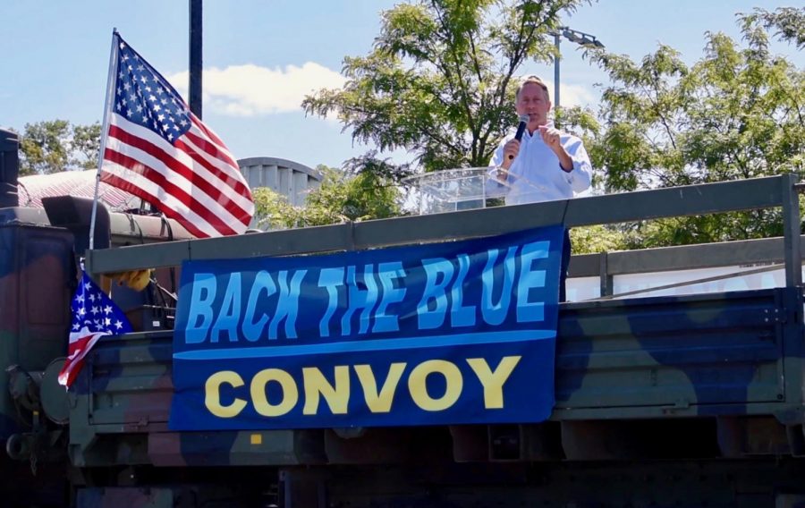 Former Westchester County Executive and candidate for New York State Senate Rob Astorino speaks at a Back the Blue Rally in Tarrytown on Sept. 12. The rally and ensuing convoy drew a crowd of a few hundred. 