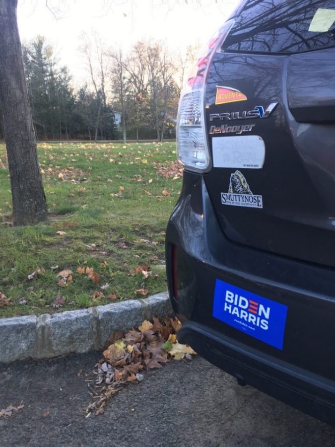 A+car+is+decked+out+with+a+Biden-Harris+sticker.+Many+others+showed+their+support+with+similar+merchandise.