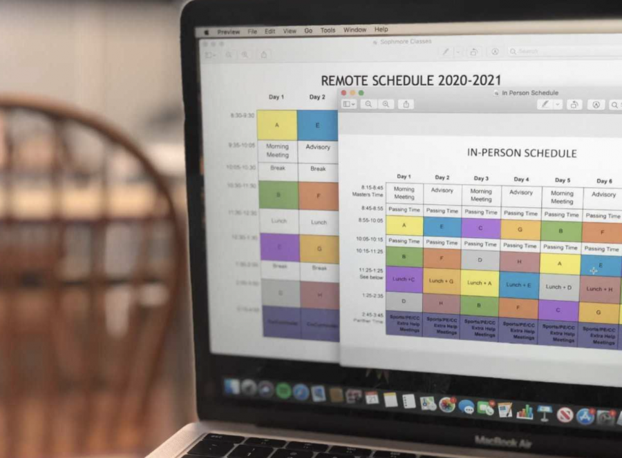 A computer juxtaposes the 2020 - 2021 remote schedule with the new remote schedule. 