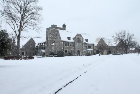 A snowy front of Masters Hall on Thursday, Feb. 18.