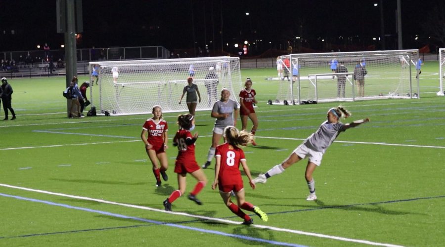 The Eastern Football Club 2004 girls team defends a shot against SUSA Football Club in a game in Nov. 2020. The game, which was played as part of the SUNY Purchase Tournament, ended in a 1-1 draw.