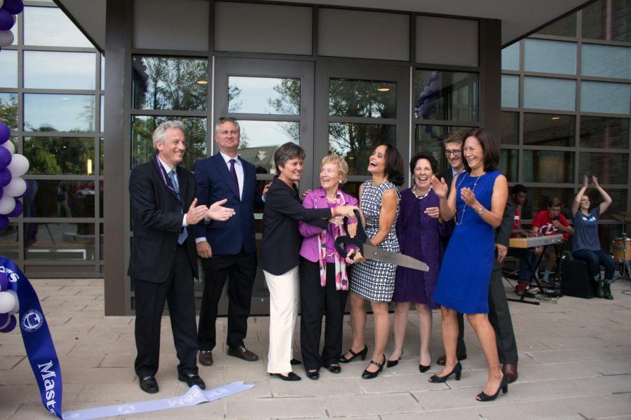 Pictured at the ribbon cutting ceremony for the opening of the Fonseca Center in 2015 are Tim Kane, Jonathan Clay P’19, Head of School Laura Danforth, Diana Davis Spencer ‘56, P’84, former Head of School Maureen Fonseca, Lynn Pilzer Sobel ‘71, P’99, ‘05, Chief Financial Officer Ed Biddle, and former Head of the Board of Trustees Tracy Tang Limpe ‘80, P’18. The Diana Davis Spencer Foundation donated $10 million to the construction of the Fonseca Center. 