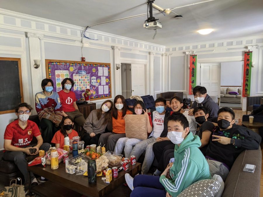 International students gathered in the Cushing common room to celebrate.