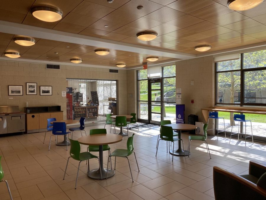 Empty chairs, empty tables. The Davis Cafe of the Fonseca Center is no longer open for student use, due to repeated instances of students not cleaning up dishes and food wrappers. Executive Committee is taking proposals for future solutions .