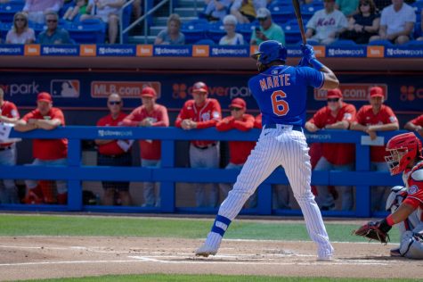 Right Fielder, taking an at bat during Mets spring training in Port Saint Lucie, FL. Marte was an all star for the Mets in 2022 with 16 home runs and 63 RBI