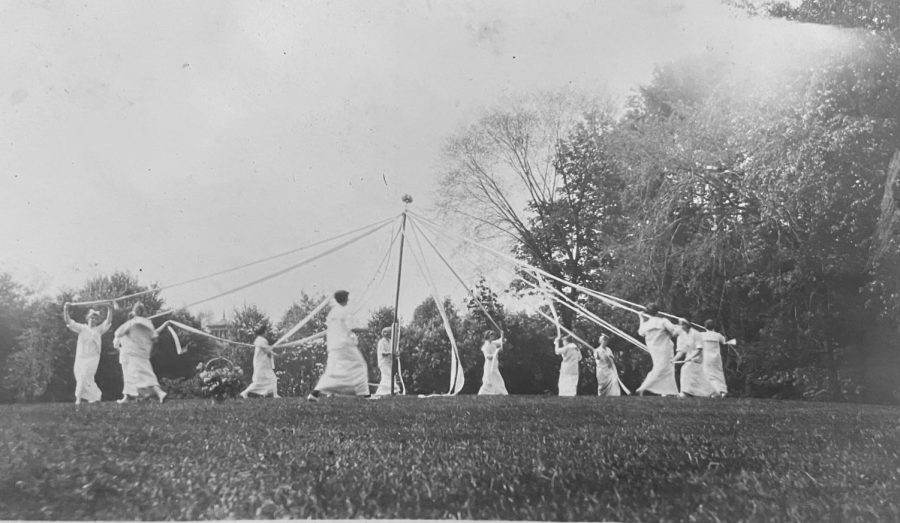 Students+participating+in+a+Maypole+ceremony+found+in+Emily+Brummings+journal.+Brumming+was+a+student+at+Masters+in+1912.