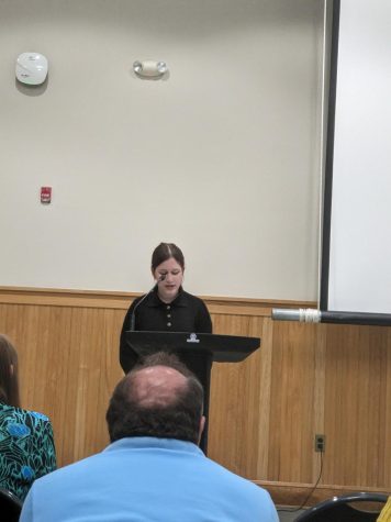 Freshman Margo Pilic-Steinhauer reads at this years Westchester County Poetry Festival. She is also a member of Outspoken.