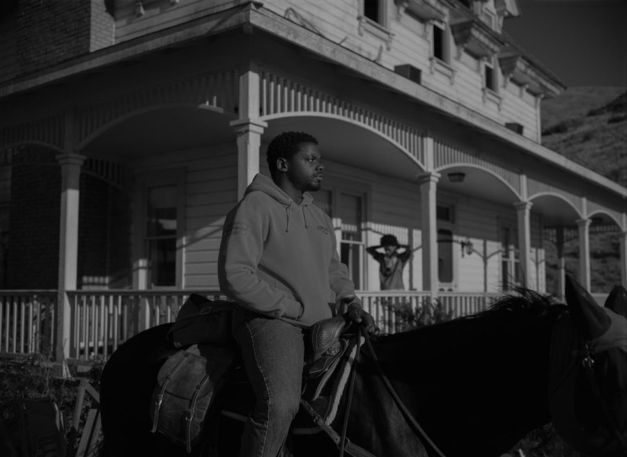 Kaluuya stares into the distance while riding a horse in this scene from Nope, directed by Jordan Peele. The movie amassed 171 millions dollars at the US box office.