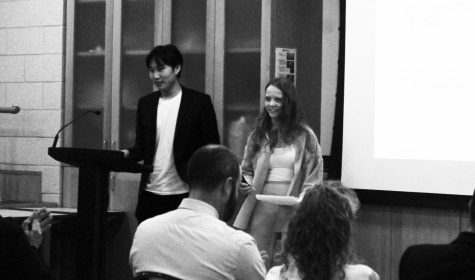 Nataliia Kulieshova and Dayan Battulga present their winning Masters Innovation Challenge project, in which they created an app called Signisa. Runners-up were Alice Fuller and Rebbeca Troy in second place, and AJ Bagaria and Bobby Callagy in third place.
