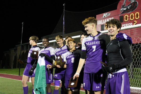 The seniors of the 2021 boys varsity soccer team after winning their NYSAIS title.