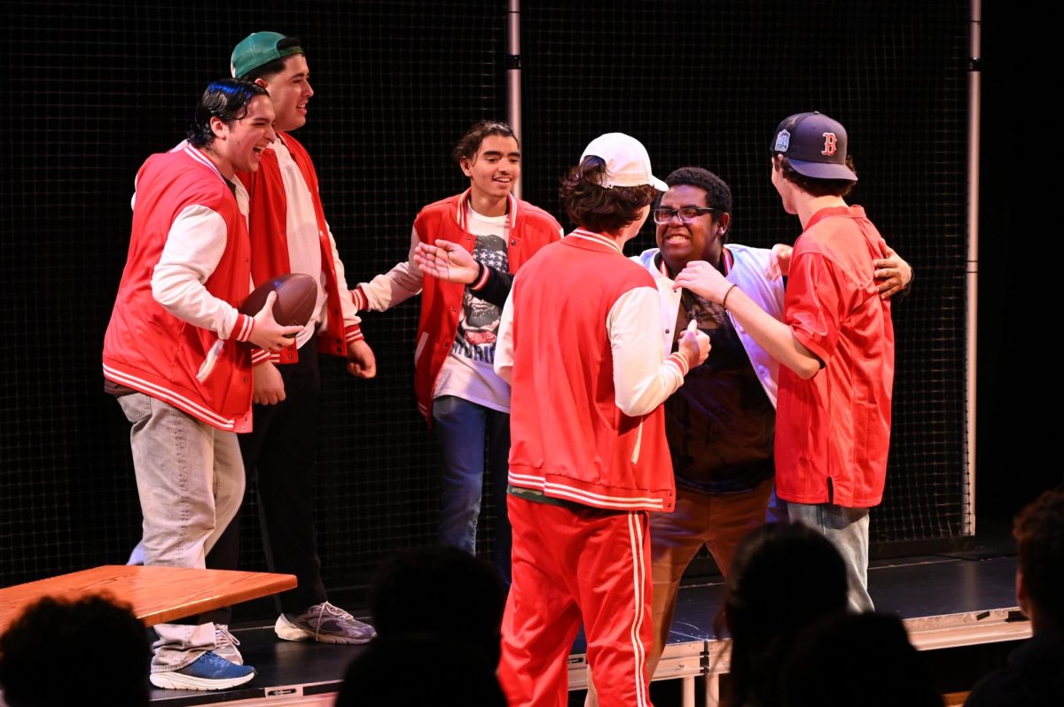 Camilo Bitar Racedo, performing as Vic in Good Kids with his scene partners Matthias Jaylen, Xavier Rolston, Angel Henriquez, Aron Tucker, and Thomas O Grady.