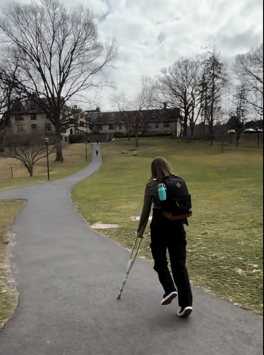 Ad manager Ayalah Spratt 26 spent an entire school day on crutches to experience some of the struggles a student with a physical disability would have on campus.