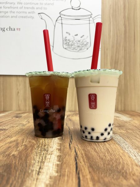 Fabers number one pick, Gong Cha Hartsdale, is reliable, convenient and delicious. Lychee Oolong Tea with boba and peach jelly is pictured left, and Black Milk Tea with boba is pictured right.