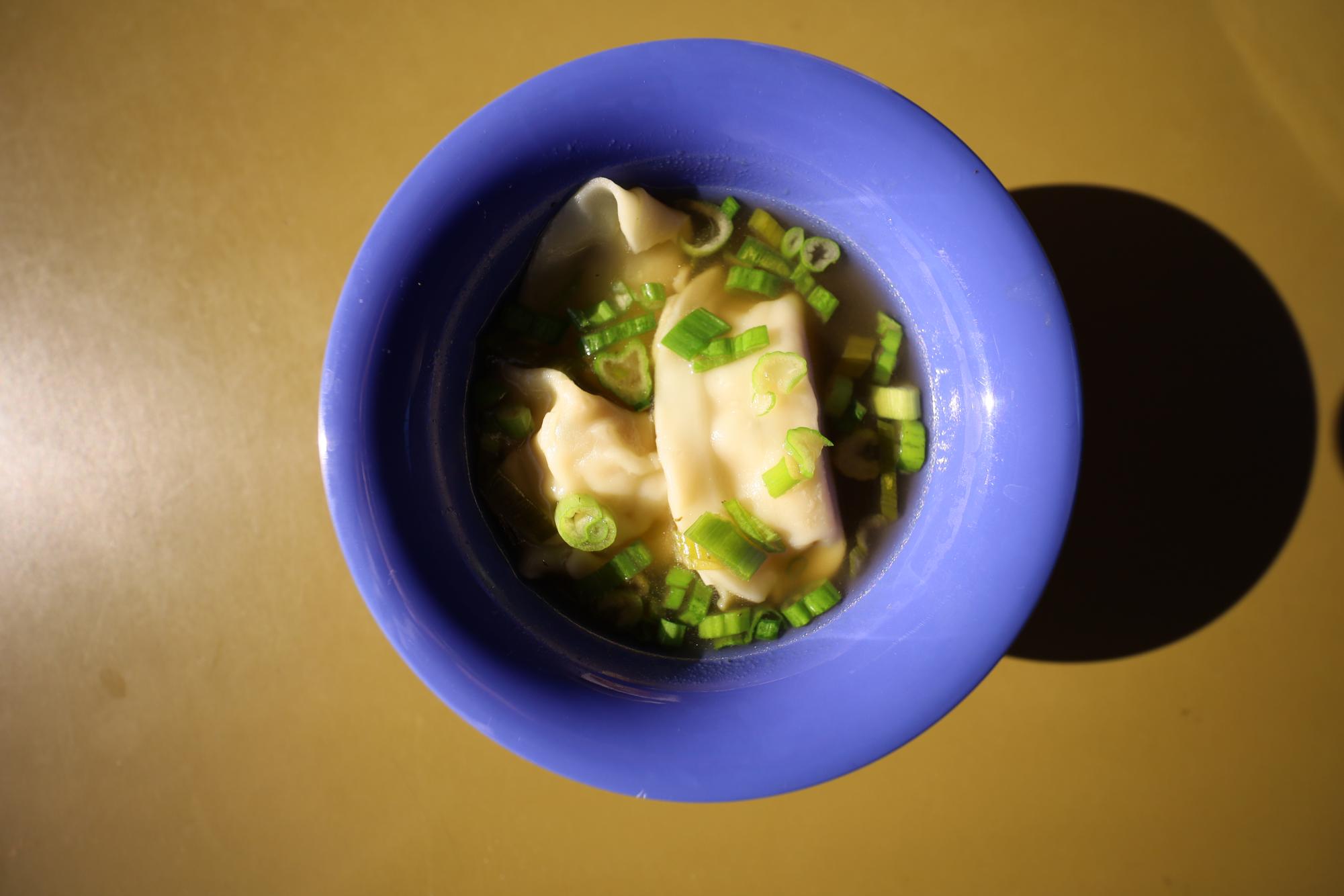 Ella Liu points out that too often food that aims to be Chinese is "americanized" - the "wontons" in this wonton soup for example, are more like jiaozi than wontons.