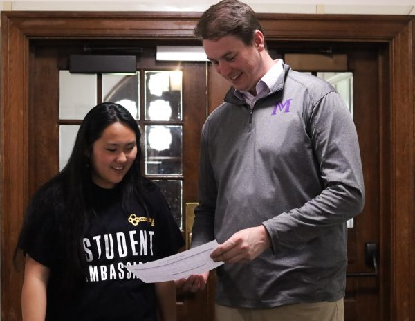 Jack Stevens, the senior associate director of boarding admissions,
speaks with Rio Imanishi ‘28 a member of Gold Key. As Masters recieves more and more applications he continues to build relationships with prospective families.