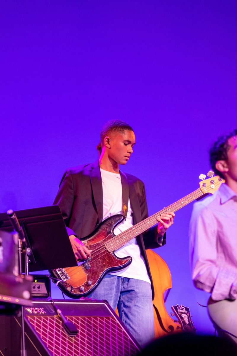 Dallas Banks 28’ strums his guitar under the purple stage lights with his talent for music being showcased to the audience. 