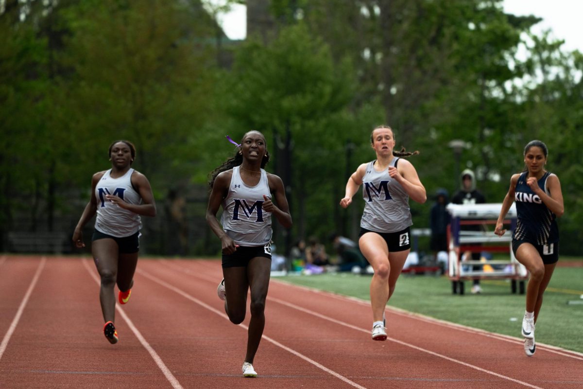 Jessica Grant ‘28 pushes towards the finish line in the Girls 100m, ending with a time of 13.67 seconds. This time is just shy of her personal best of 13.47 seconds, which places her third in the school records ranking for the event.