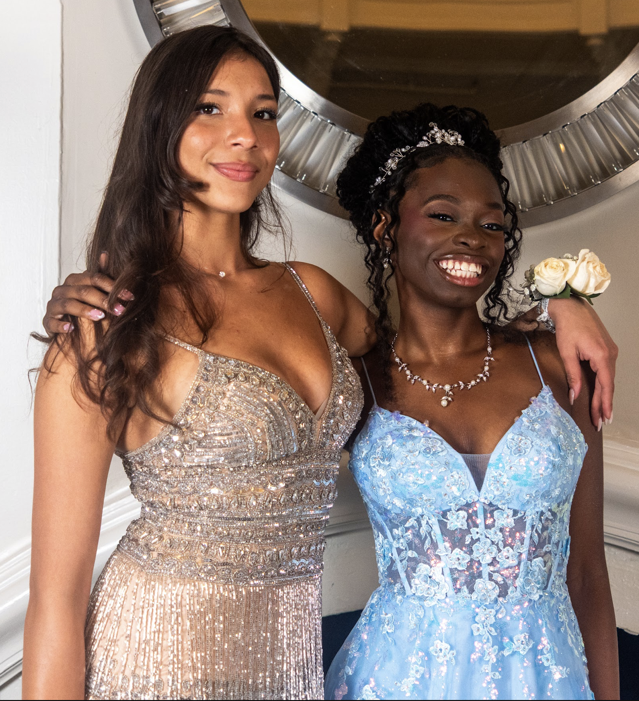 Seniors Chloe MacKay and Ayanna Beckett smile for the camera at prom. The event lasted from 8 p.m. to 10:30 p.m. and included games, food and dancing. 