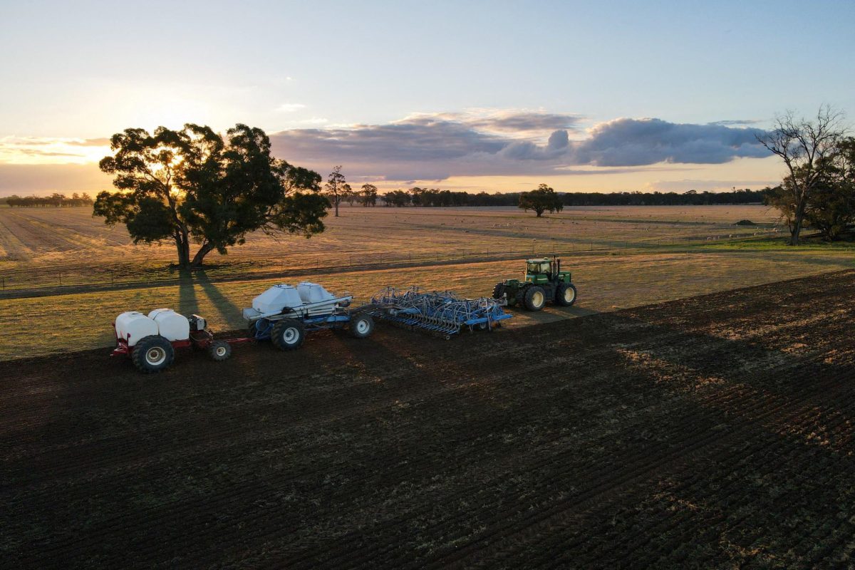 A drone view shows Justin Everitt sowing wheat at his farm near Brocklesby, Australia, May 5, 2026. REUTERS/Hollie Adams