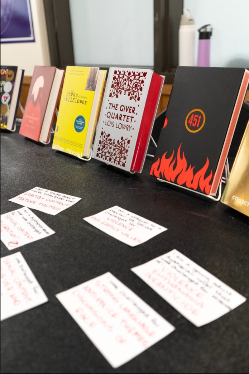 BANNED BOOKS, CONTAIN CLASSICS like “Perks of Being a Wallflower” by
Stephen Chbosky and “The Giver” by Lois Lowry, were part of a wave of book
bannings in 2021. On Oct. 15, librarians Jillian McCoy and Ellie Quigley invited
students to write letters to the authors.